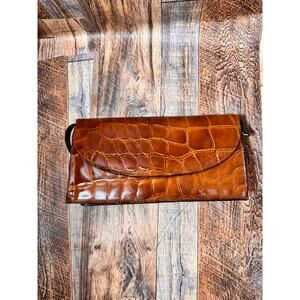 Amelia Berko Croc Embossed Genuine Leather Shoulder Bag Brown NWOT Vintage Purse